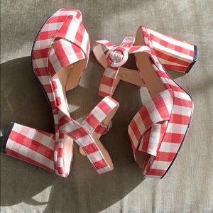 Anthropologie Checkered Platform Chunky Heel